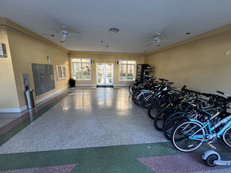 lobby with bicycle storage and mail boxes