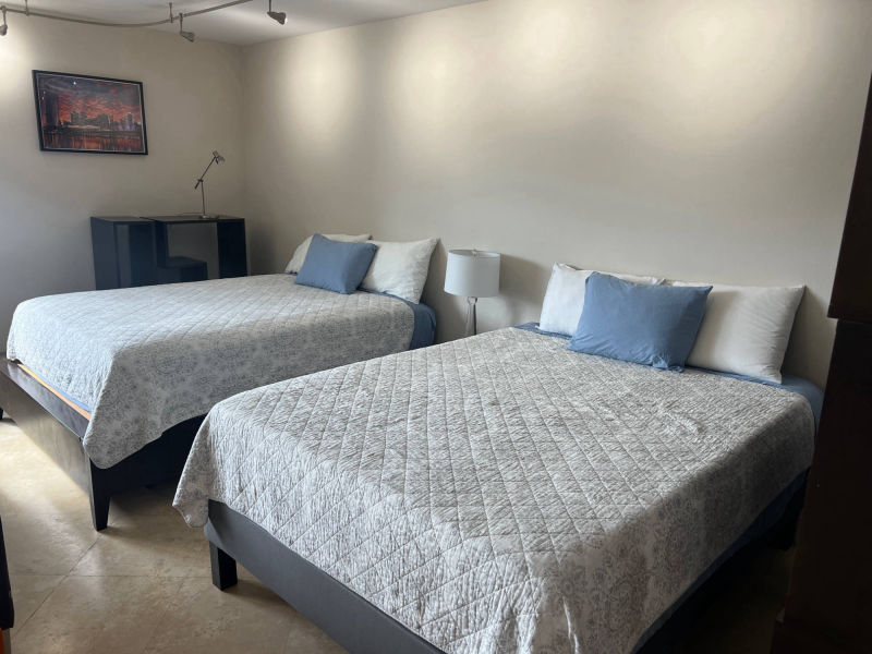 two beds and view from window